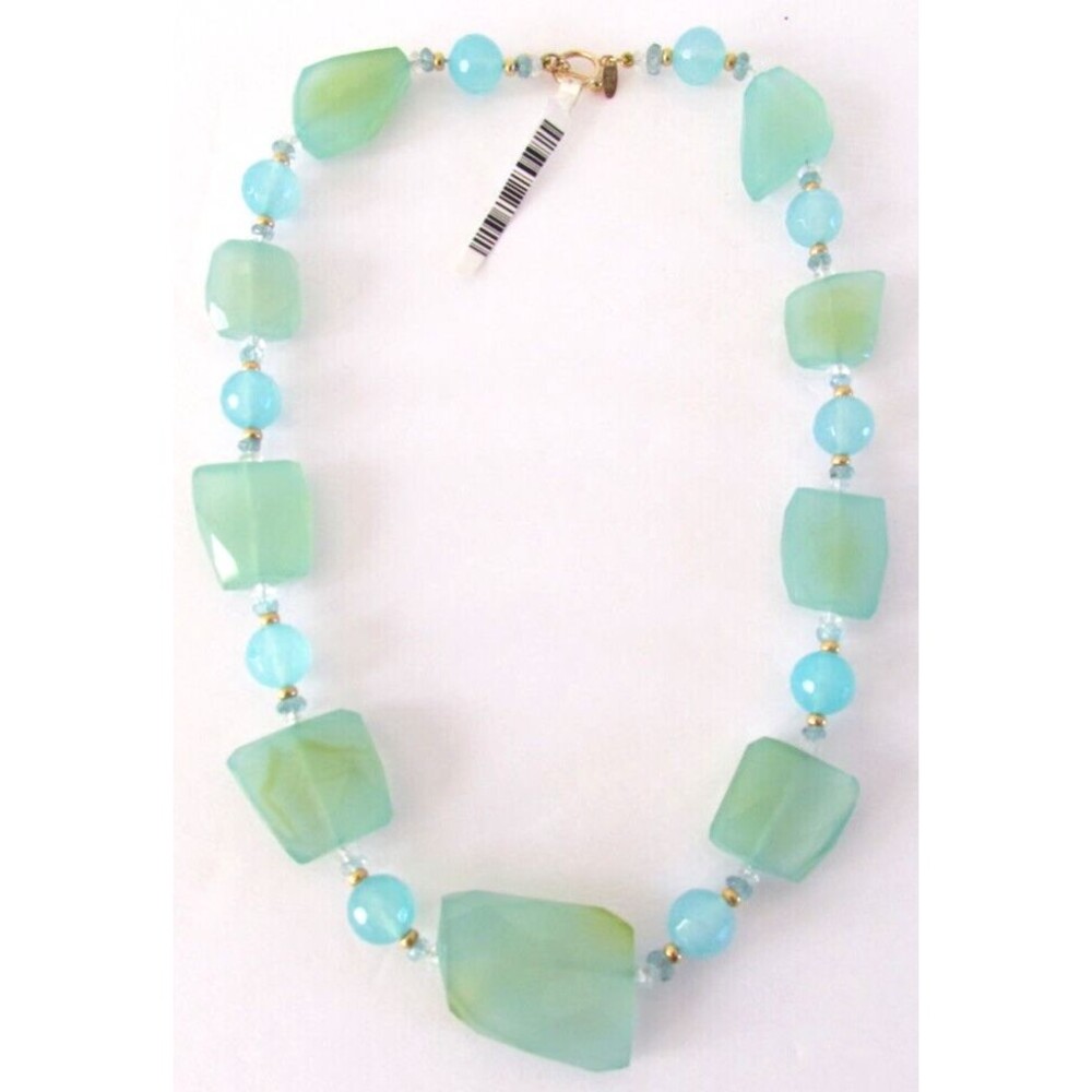 Zoe B 14K Gold Aqua Green Chalcedony Statement Necklace 17" NWT Rare